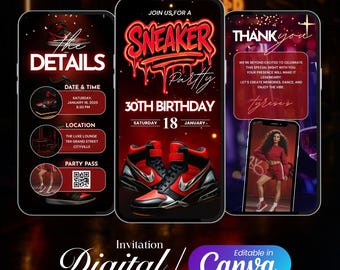 Animated Sneaker Party Birthday Invitation, DIY Nike Sneaker Bash Video Evite, Sneakerhead Shoe Party Template, Editable Canva Invite