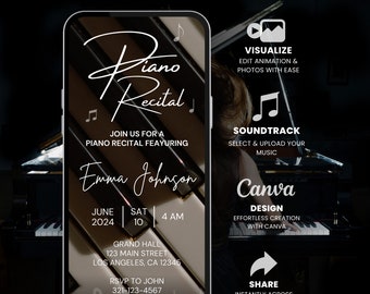 Digital Piano Recital Invitation, Animated Canva, Editable Template, Music Recital Invitation, Recital Invitation, Piano Recital E-vite
