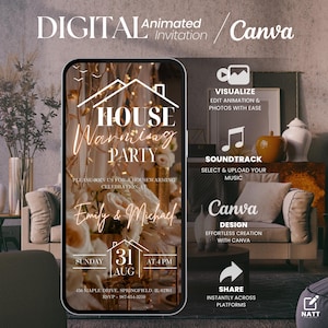 Animated Digital Housewarming Party Invitation for Women Gold New Apartment Evite Editable House Warming E-Card Self-Editable Template