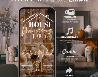 Gold Animated Housewarming Invitation for Women | Editable Canva Template | New Apartment Evite
