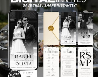 Animated Wedding Invitation Video: Minimalist Photo Digital Evite (Canva Template, RSVP Card Included)