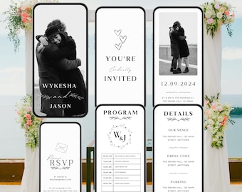 Invito video per matrimonio moderno, invito video animato per matrimonio, modello con foto, invito digitale per matrimonio, modificabile in Canva