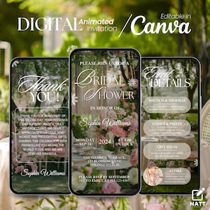 Invitation florale pour la douche nuptiale Invitation vidéo animée pour une fête nuptiale Carte électronique de bachelorette modifiable Modèle de fête numérique Bach Téléchargement immédiat