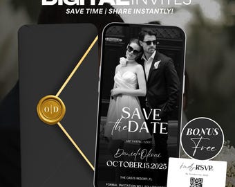 Invitación de boda minimalista en vídeo para anunciar la fecha, invitación de boda animada, invitación de vídeo digital editable en Canva, descarga instantánea