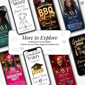 Multiple graduation invitation styles displayed for cross-promotion.