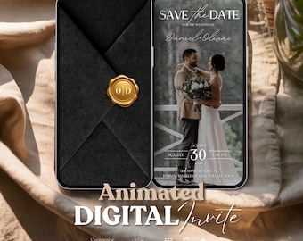 Invito video animato "Save the Date", modello di invito digitale per matrimonio Canva, invito elettronico modificabile per coppie, Save the Date online