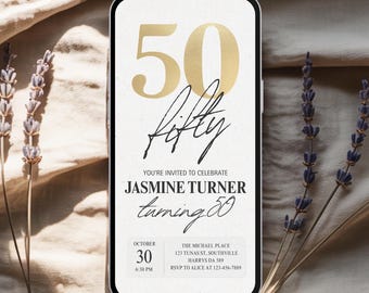 Gold fifty Birthday Invitation Video, Didital 50th E-Invite, Elegant 50th Party Evite, Editable Canva Template, Animated Birthday Invite
