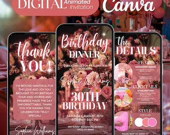 Animated Birthday Dinner Invitation Editable Digital Party Invite Text-Based Birthday Evite Custom Birthday Party Template Instant Download