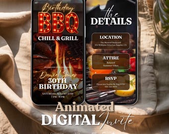 BBQ Birthday Invitation Video: Grill Party Digital Invite, Canva Template Digital Download