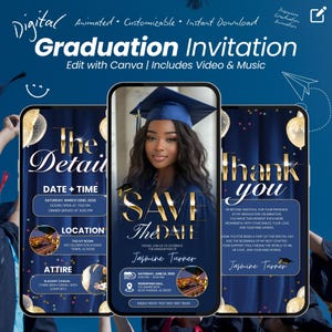 Animated Graduation Invitation: Blue Class of 2025 Evite (Digital Download)