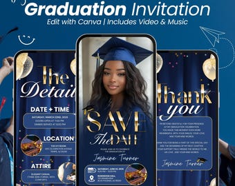 Animated Graduation Invitation: Blue Class of 2025 Evite (Digital Download)