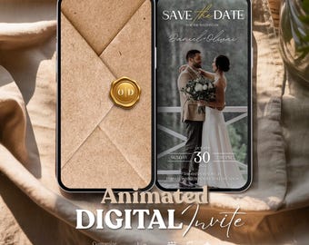 Animated Wedding Save The Date Video, Customizable Digital Evite Canva Template, Electronic Save the Date Digital Download