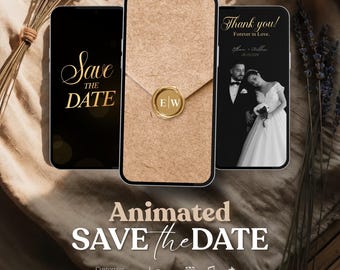 Animated Envelope Wedding Invitation Video | Black Gold Kraft | Digtial Save the date invite |  | Photo + Calendar Suite | Editable Canva