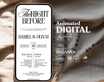 Digital Rehearsal Dinner Invitation, The Night Before Wedding invite, Editable Canva Template, Digital Text Dinner Invite