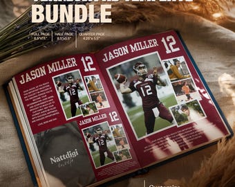 Red Football Yearbook Ad Template, High School Senior Graduation Tribute, Full Half Quarter Page Layouts, Editable in Canva
