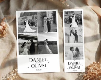 Classic Wedding Photobooth Template Set, 2x6 Photo Strip and 4x6 Layout, Minimalist Black, White Design, Editable Canva Template