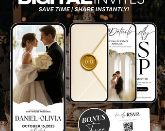 Animated Wedding Evite Template: Minimalist Photo Invitation (Canva Editable, Includes RSVP Card)