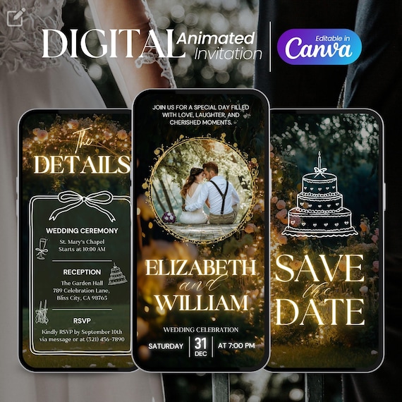 Animated Wedding Invitation Template: Editable Digital Save the Date