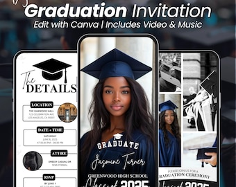 2025 Digital Graduation Ceremony Invitation, Modern College Grad Announcement, Minimalist Multiple Photo Graduation Party Evite Template