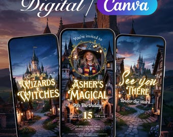 Wizard Birthday Invitation Video, Animated Witches & Wizards Party Evite, Magical Canva Template for Kids, Editable Template