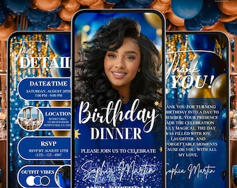Blue Birthday Dinner Invitation, Animated Canva Template, Editable Template, Birthday Dinner, Digital Birthday Party Invite, Editable Invite