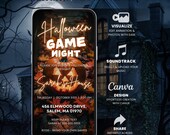 Animated Halloween Game Night Digital Invitation Canva Template Editable Spooky Party Invite Interactive Halloween Party E-Card