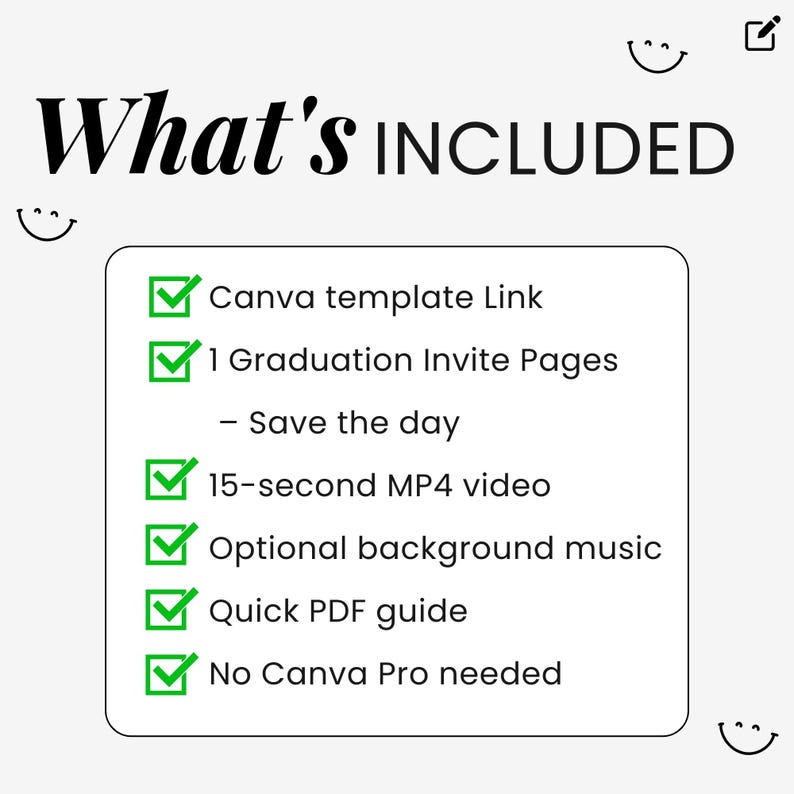 What’s included in the graduation Canva template set checklist.