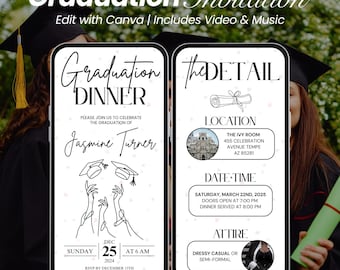 Editable Graduation Dinner Invitation Class of 2025 | Digital Grad Party Invite | Animated Grad Party Video Template | Instant Download