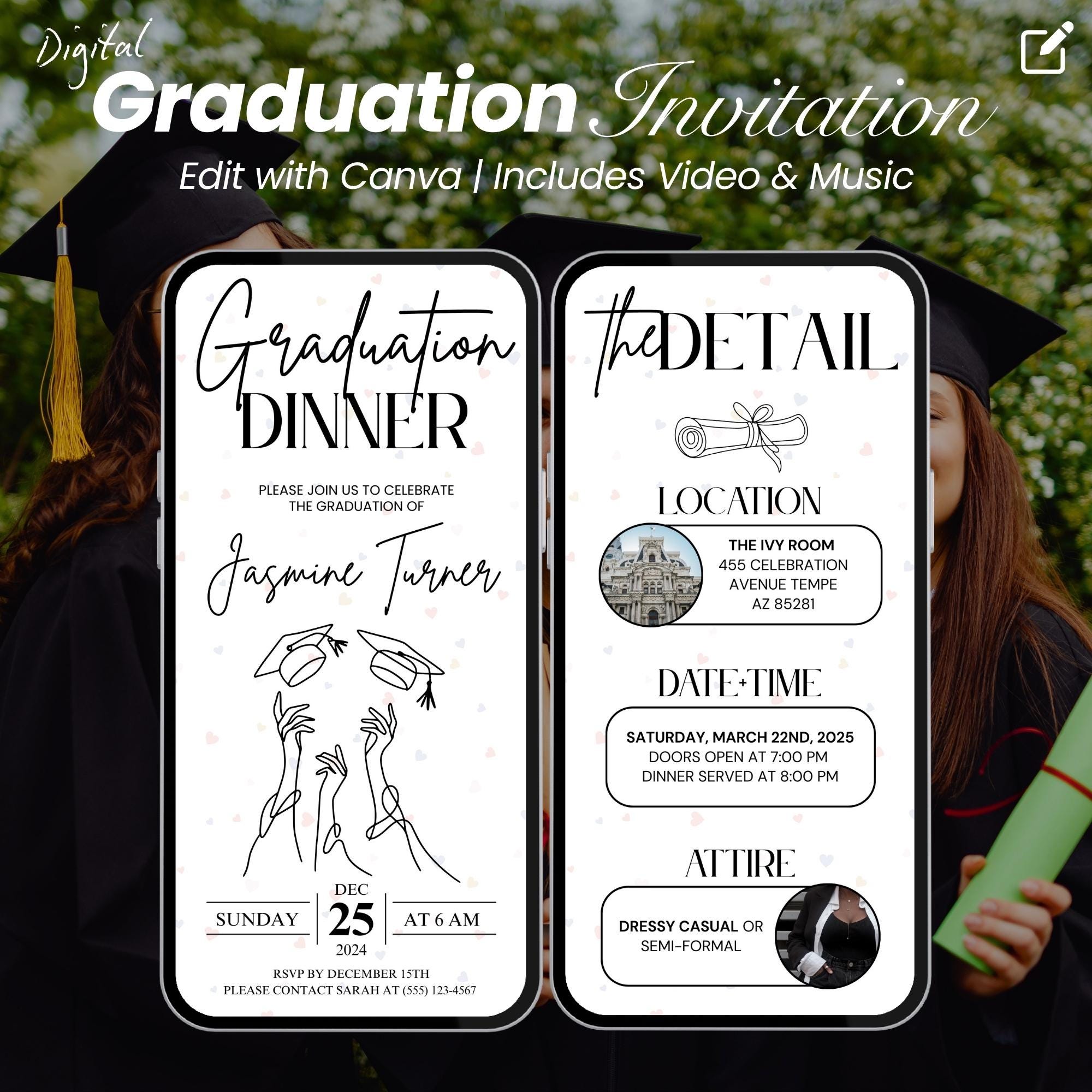 Editable Graduation Dinner Invitation Class of 2025 | Digital Grad ...