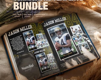 Gold Football Yearbook Ad Template, High School Senior Graduation Tribute, Full Half Quarter Page Layouts, Editable in Canva