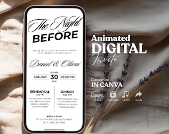 Digital Rehearsal Dinner Invitation, The Night Before Wedding E-vite, Editable Canva Template, Digital Text Dinner Invite