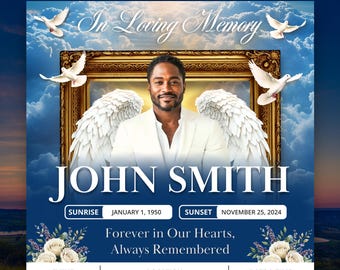 Funeral Memorial Announcement Flyer, Editable Canva Funeral Program, In Loving Memory Digital Announcement Design