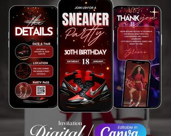 Animated Sneaker Party Birthday Invitation, DIY Nike Sneaker Bash Video Evite, Sneakerhead Shoe Party Template, Editable Canva Invite