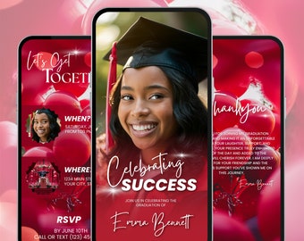 Editable Graduation Invitation Red Template, Red Class of 2024 Digital Invite, Instant Download, Red Grad Party, Digital Download, Graduate
