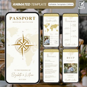 Animierte Hochzeitspass-Einladung Digitales Ziel Hochzeitseinladungsvorlage Hochzeitseinladung Reise-Video-Vorlage Hochzeitseinladung