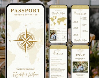 Faire-part de passeport de mariage animé numérique Modèle de faire-part de mariage à destination numérique Faire-part de mariage Modèle vidéo de voyage Faire-part de mariage