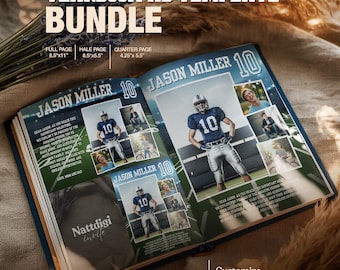 High School Football Yearbook Ad Template, Senior Graduation Tribute, Full Half Quarter Page Layouts, Editable in Canva