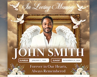 Funeral Memorial Announcement Flyer, Editable Canva Template, Funeral Program Digital Template, In Loving Memory Announcement
