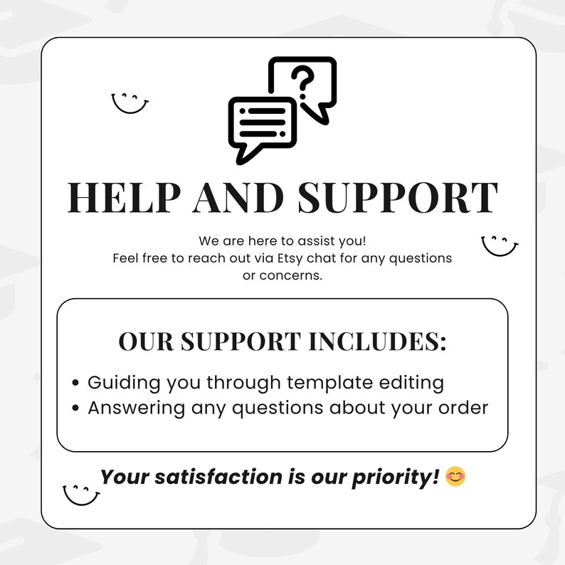 Peut inclure: Graphique blanc avec les mots "AIDE ET SUPPORT" en lettres noires en gras. L'image comprend une ic&ocirc;ne de bulle de dialogue avec un point d'interrogation et une liste de services d'assistance, y compris la modification de mod&egrave;les et les demandes de renseignements sur les commandes.