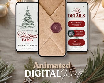 Animated Christmas Party Envelope Invitation, Holiday Digital Evite Template, Elegant Winter Party Canva Invite, Annual Holiday Party
