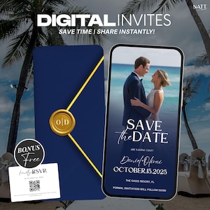 Plantilla de video animada para guardar la fecha, invitación de boda personalizable con E-mail, elegante invitación digital con foto, plantilla de Canva, tarjeta de confirmación de asistencia gratuita