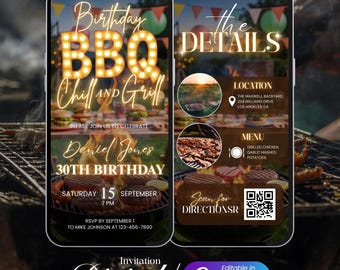 Editable Animated Birthday BBQ Party Invitation, Chill and Grill Digital Invite, Modern Backyard BBQ Birthday Evite