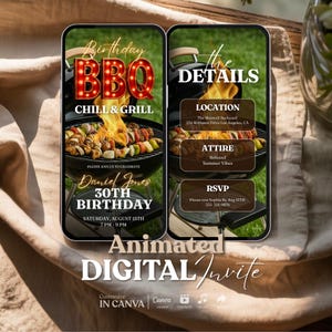 Editable Digital BBQ Birthday Invitation Animated, BBQ Party, BBQ Chill And Grill, Modern Birthday Invitation, Digital Birthday Invite