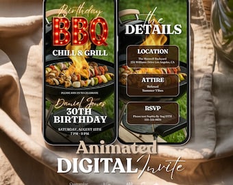 Animated BBQ Birthday Invitation: Chill & Grill Party (Digital Download, Editable Video Invite)