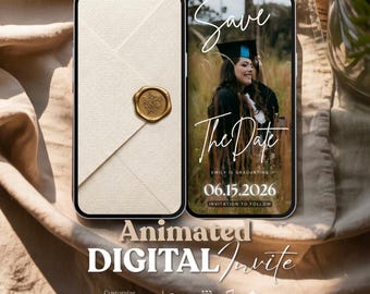Animated Save the Date Video Template, White Envelope Reveal Digital Evite,Digtial Grad Party Invite, Class of 2026, Editable Canva Template