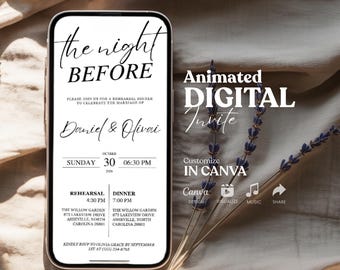 Minimalist Rehearsal Dinner Invitation, The Night Before Wedding E-vite, Editable Canva Template, Digital Text Dinner Invite