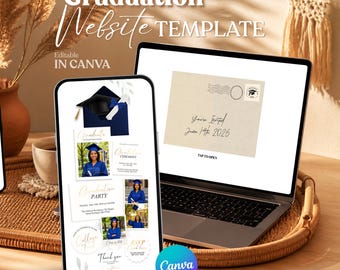 Graduation Party Invitation Website Template Navy & Gold, Class of 2026 High School Grad, RSVP Included, Editable Canva, Instant Download