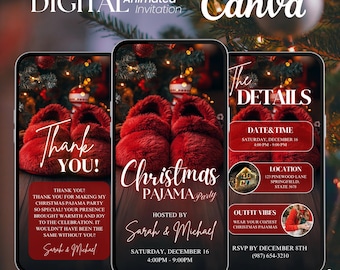 Christmas Pajama Party Invitation, Editable Digital Canva Template, Festive Holiday Animated Invite, Instant Download