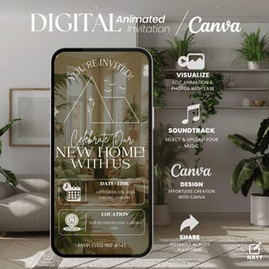 Elegant Housewarming Digital Invitation, Editable New Home Video Invite, Canva Template, New Home Party Invite, New Apartment Evite