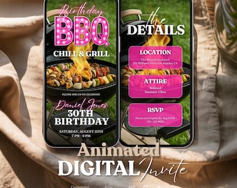 Animated BBQ Birthday Invitation: Chill & Grill Party (Digital Download, MP4 Video)